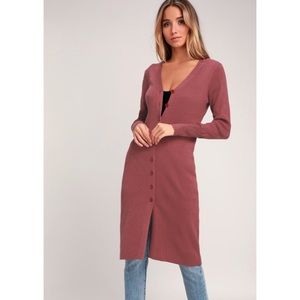 Lulus Rose Long Sleeve ButtonUp Midi Sweater Dress